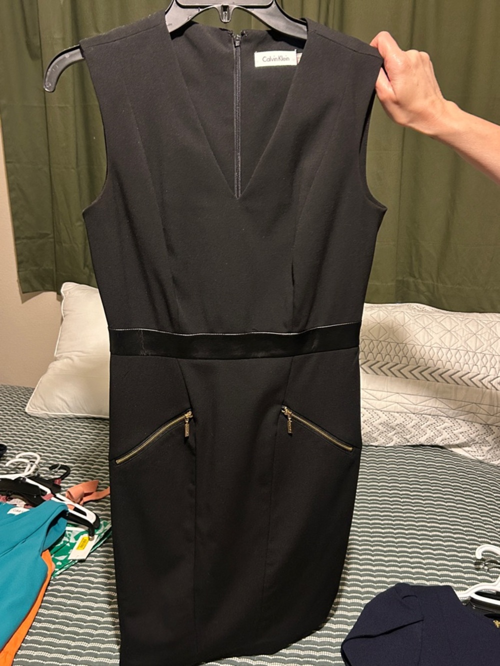 Calvin Klein Black Sleeveless Sheath Dress with Gold Zippers